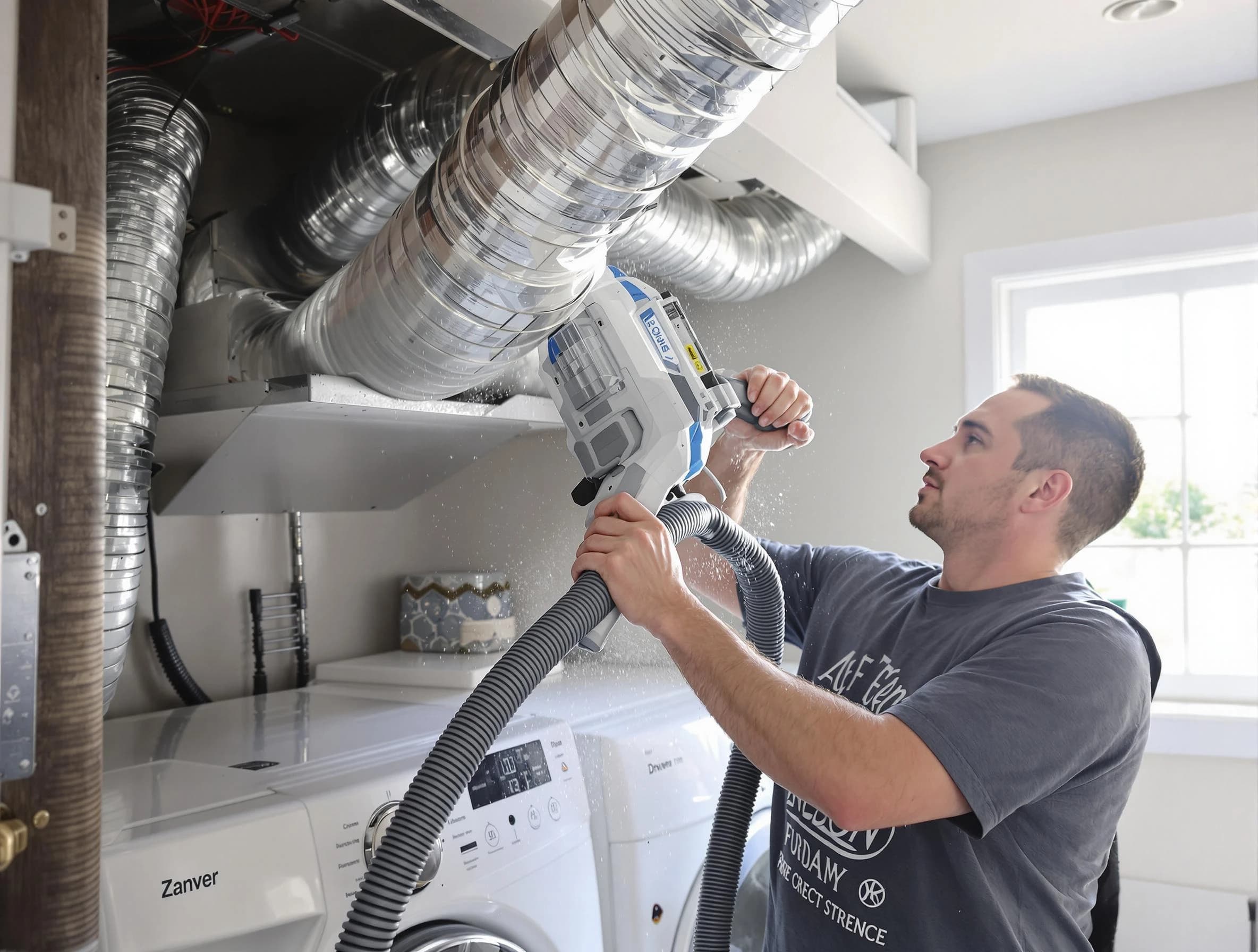 West Valley City Dryer Vent Cleaning specialist cleaning deep within a dryer vent duct system in West Valley City