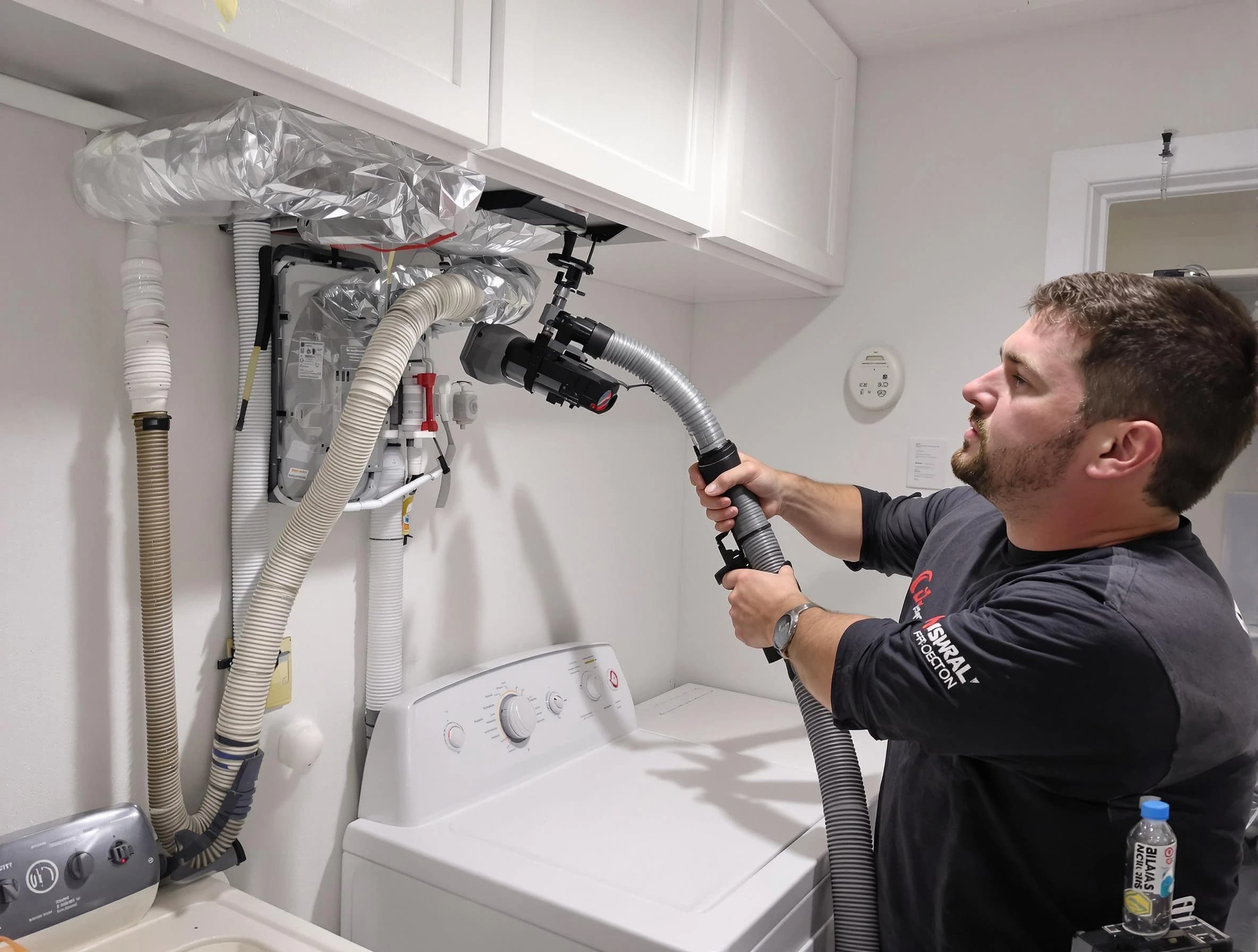 West Valley City Dryer Vent Cleaning certified technician performing safety-focused gas dryer vent cleaning in West Valley City